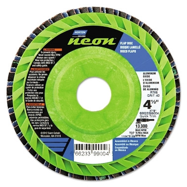 Norton Type 27 Flat Flap Discs, 4 1/2 in Dia, 80 Grit, 7/8 in Arbor, 13,300 rpm (10 EA / PK)