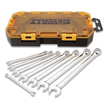 DeWalt 8 Piece Combination Wrench Set, SAE, Polished Chrome, 13Ã‚Â° Offset Box End, 15Ã‚Â° Offset Open End (1 ST / ST)