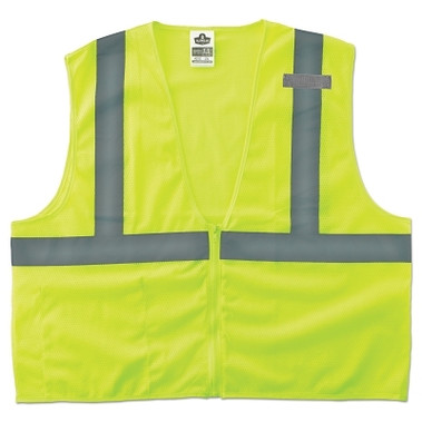 Ergodyne GloWear 8210Z Class 2 Economy Vest with Pocket, Zipper Closure, S/M, Lime (1 EA / EA)