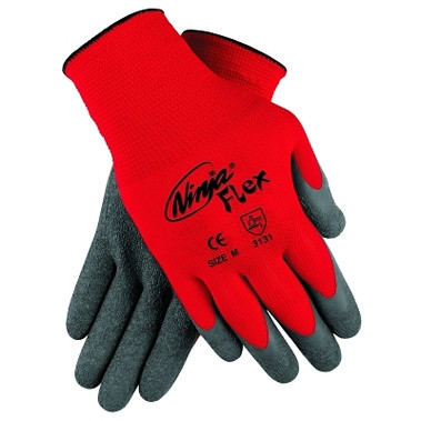 MCR Safety Ninja Flex Palm/Fingertip Latex-Coated Work Gloves, 2X-Large, Gray/Red (12 PR / DZ)