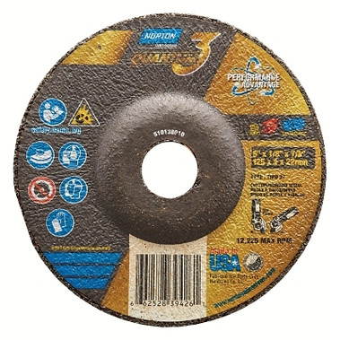 Norton Quantum3 SG CA Type 27 Grinding Wheel, 5 in dia, 1/8 in Thick, 7/8 in Arbor, 24 Grit, Ceramic Alumina (25 EA / BX)