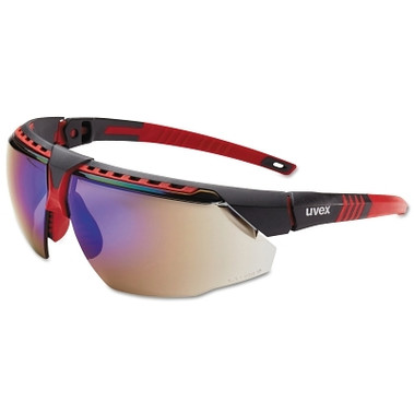 Honeywell Uvex Avatar Eyewear, Blue Mirror Lens, Hard Coat, Red Frame (10 EA / BX)