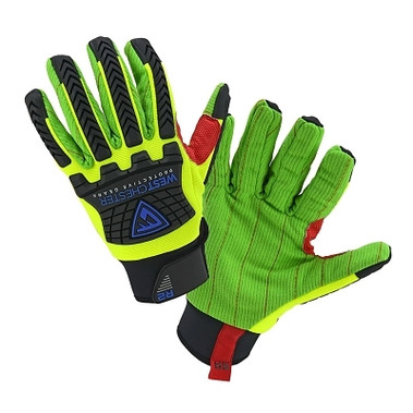 West Chester R2 Green Corded Palm Rigger Gloves, Cotton, TPR, Medium, Black/Green (6 PR / PK)