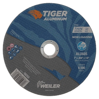 Weiler Aluminum Cutting Wheels, 7 in Dia., 7/8 in Arbor, Type 1, 60 Grit, Alum. Oxide (25 EA / PK)