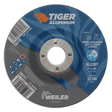 Weiler Aluminum Combo Wheels, 5 in Dia., 7/8 in Arbor, Type 27, 30 Grit, Alum. Oxide (25 EA / PK)