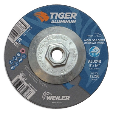 Weiler Aluminum Combo Wheels, 5 in Dia., 5/8 in Arbor, Type 27, 24 Grit, Alum. Oxide (10 EA / PK)