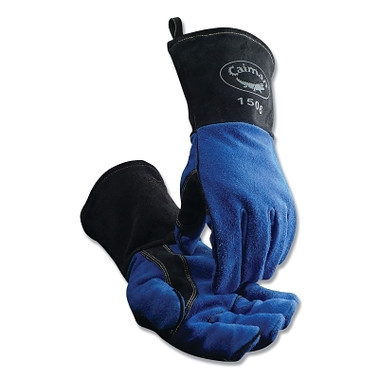 Caiman 1506 Cow Split Fleece Lined MIG/Stick Welding Gloves, Large, Blue/Graphite, 4 in Gauntlet Cuff (1 PR / PR)