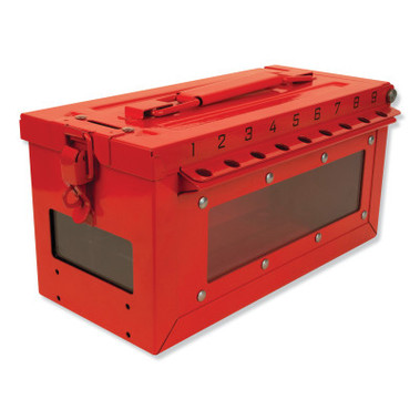 Master Lock Red Steel Group Lockout Box, Max Number of Padlocks: 19, 5-43/64 in x 6-27/64 in (1 EA)