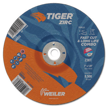 Weiler Tiger Zirc Combo Wheels, 4 in Dia, .035 in Thick, 1/4 in Arbor (25 BX/CT)