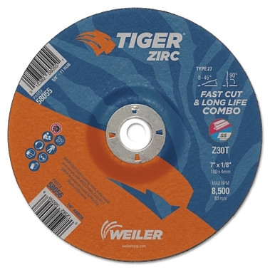 Weiler Tiger Zirc Combo Wheels, 3 in Dia, .035 in Thick, 3/8 in Arbor (100 EA / BX)