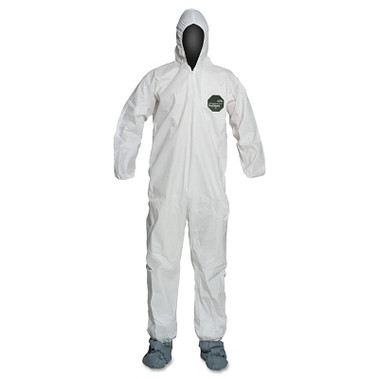 DuPont ProShield 50 Hooded Coveralls w/Attached Boots and Elastic Wrists, White, Large (25 EA / CA)