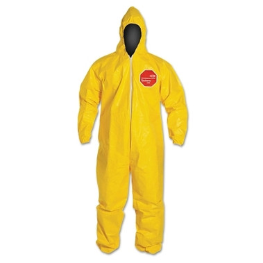 DuPont Tychem 2000 Coverall, Serged Seams, Attached Hood, Elastic Wrists and Ankles, Zipper Front, Storm Flap, Yellow, X-Large (12 EA / CA)