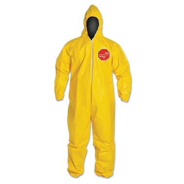 DuPont Tychem 2000 Coverall, Serged Seams, Attached Hood, Elastic Wrists and Ankles, Zipper Front, Storm Flap, Yellow, 4X-Large (12 EA / CA)