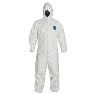 DuPont Tyvek 400 Coverall, Serged Seam, Attached Hood, Elastic Waist, Elastic Wrists and Ankles, Front Zipper, Storm Flap, Wht, 4XL (25 EA / CA)