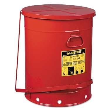 Justrite Red Oily Waste Cans, Foot Operated Cover, 21 gal, Red (1 EA / EA)