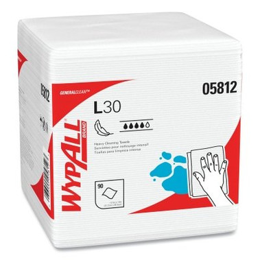 Kimberly-Clark Professional WypAll* L30 Wipers, White, 12 in W x 12-1/2 in L, 1/4 Fold, 90 per Pack/ 12 Pack per Case (12 BX / CA)