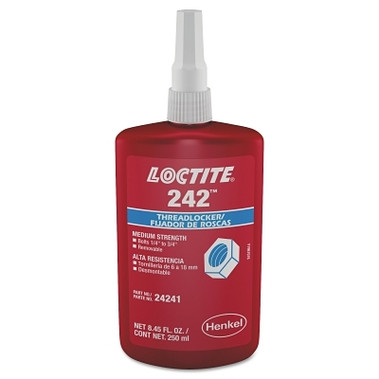 Loctite 242 Threadlocker, Medium Strength, 250 mL, 1/4 in to 3/4 in Thread, Blue (1 BTL / BTL)