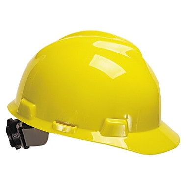 MSA V-Gard Protective Cap, Fas-Trac Ratchet, Slotted, Yellow (1 EA / EA)