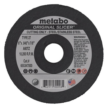 Metabo Original Slicer Cutting Wheel, 6 in dia, 0.045 in Thick, 7/8 in Arbor, 60 Grit, AO (1 EA / EA)