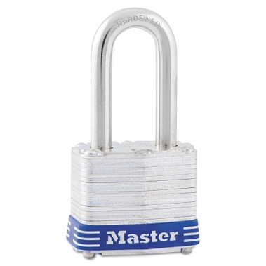 Master Lock No. 3 Laminated Steel Padlock, 9/32 in dia, 5/8 in W x 2 in H Shackle, Silver/Blue, Keyed Different, Varies (4 EA / BOX)