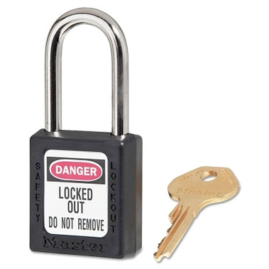 Master Lock Zenex Thermoplastic Safety Lockout Padlock, 410, 1-1/2 W x 1-3/4 H Body, 1-1/2 in H Shackle, KD, Black (6 EA / BX)