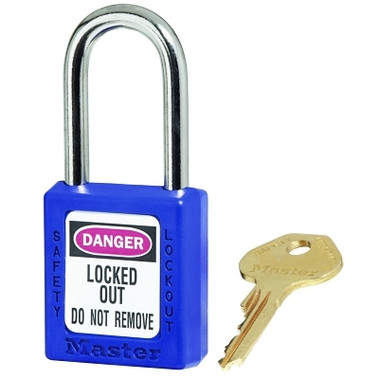 Master Lock Zenex Thermoplastic Safety Lockout Padlock, 410, 1-1/2 W x 1-3/4 H Body, 1-1/2 in H Shackle, KD, Blue (6 EA / BOX)