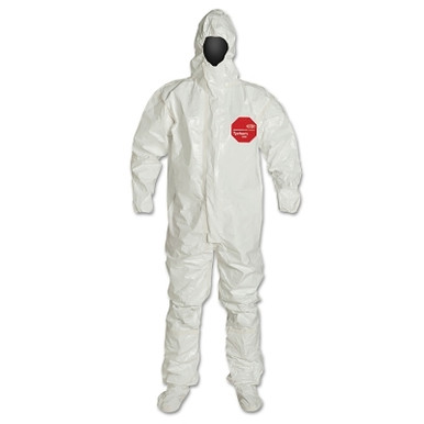 DuPont Tychem 4000 Coverall,Taped Seam, Attached Hood and Sock, Elastic ...