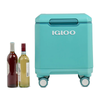 Igloo Tag Along Too Spinner Passive Cool Box Teal Size compared to wine bottles