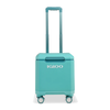 Igloo Tag Along Too Spinner Passive Cool Box Teal Front View with the handle raised 