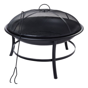 Round Iron Outdoor Wood Burning Fire Pit, Black Round Iron Outdoor Wood Burning Fire Pit, Black