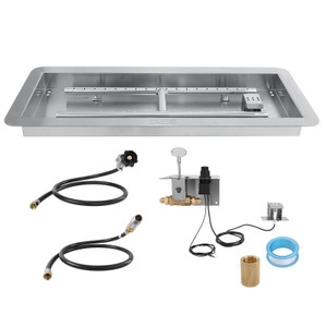 36 x 12 inch Drop-in Fire Pit Pan, Rectangular Stainless Steel Fire Pit Burner Kit, Natural & Propane Gas Fire Pan 150,000 BTU with H-Burner for Indoor or Outdoor Use 36 x 12 inch Drop-in Fire Pit Pan, Rectangular Stainless Steel Fire Pit Burner Kit, Natural & Propane Gas Fire Pan 150,000 BTU with H-Burner for Indoor or Outdoor Use