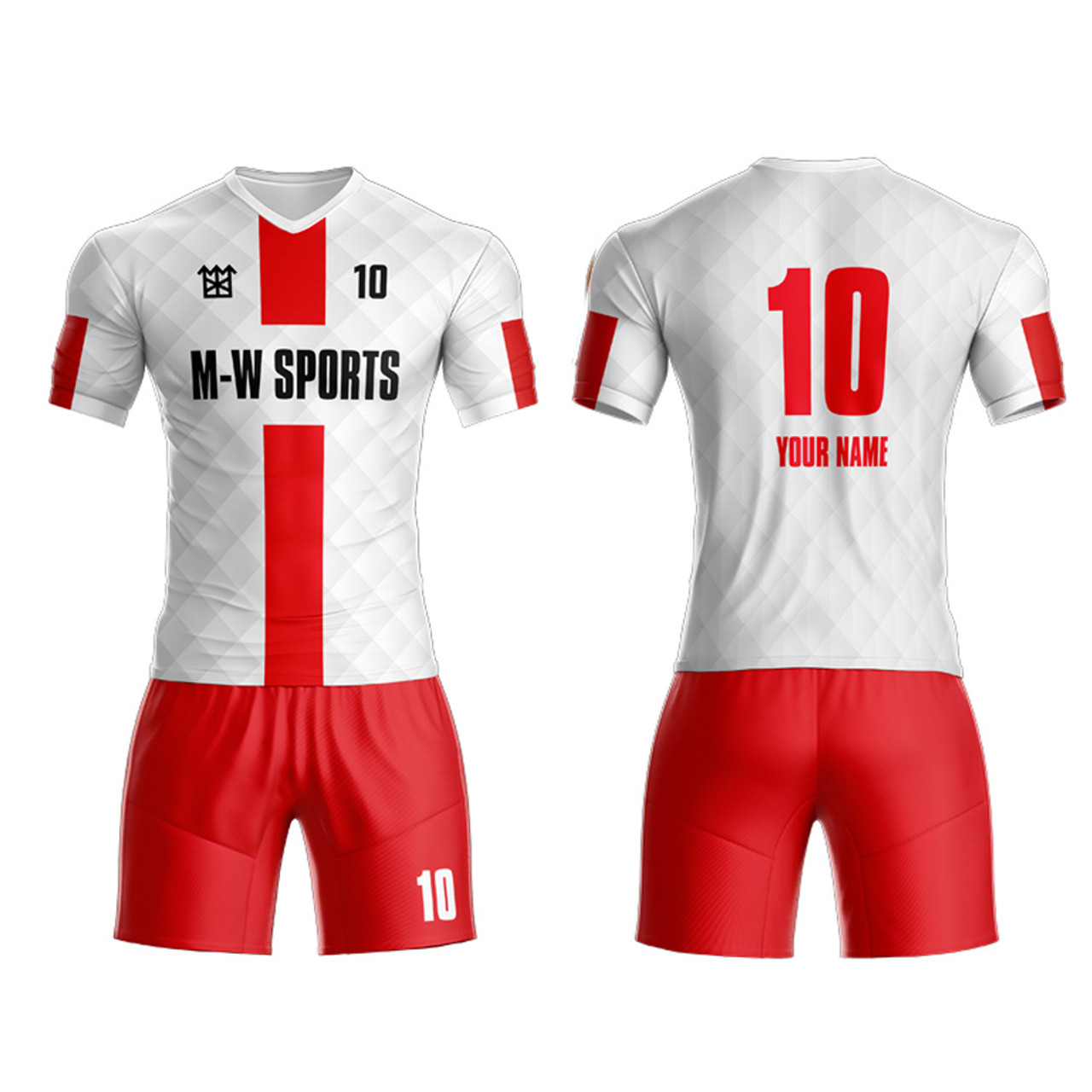 Custom White Red-Black Sublimation Soccer Uniform Jersey Fast