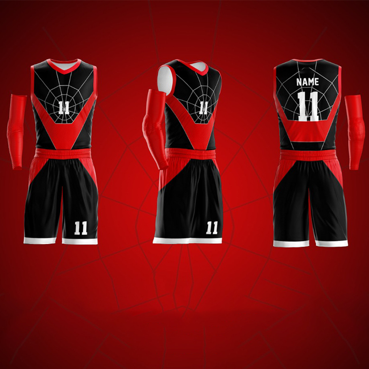 Black, Red Mens Printed Basketball Uniform Kit