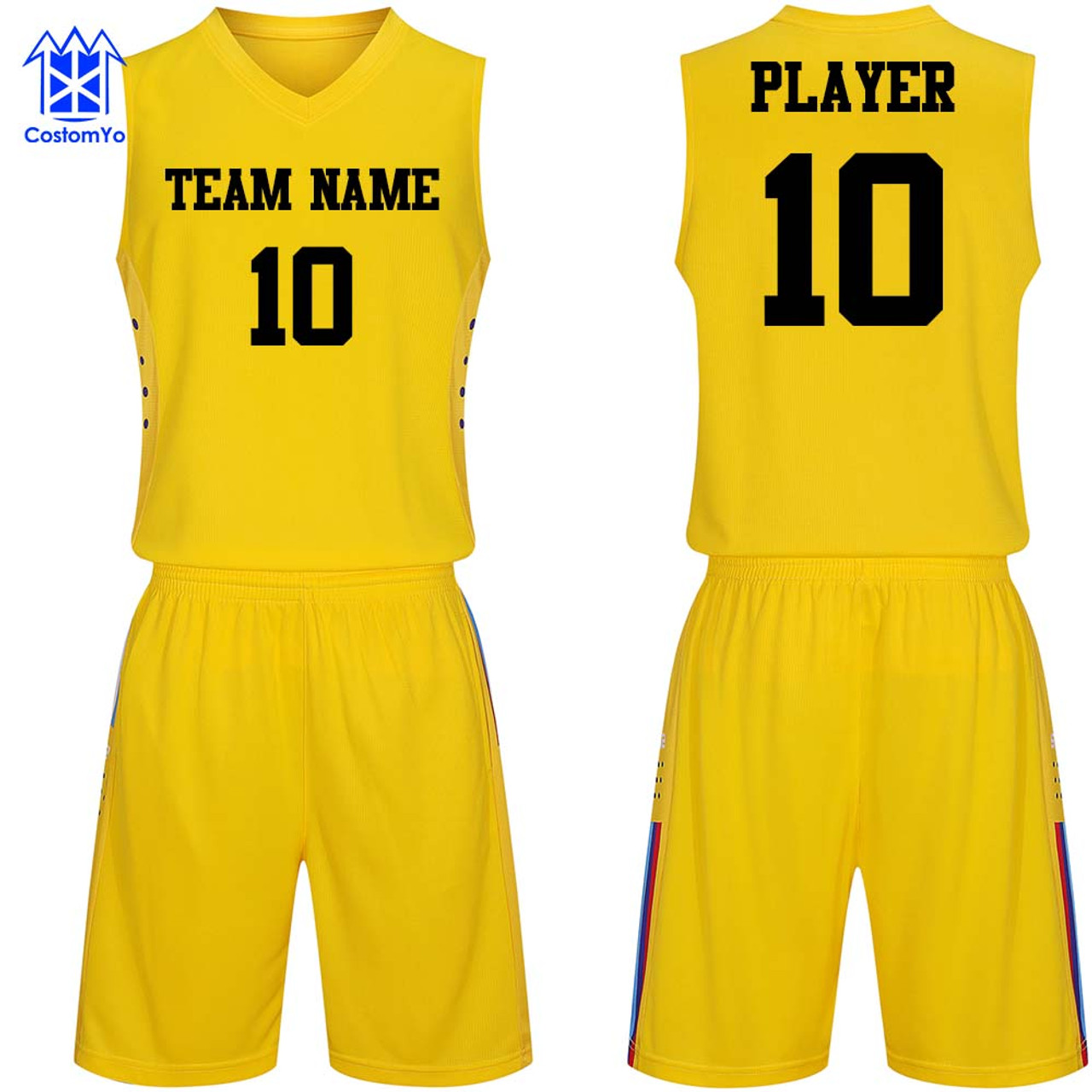 Yellow and blue basketball uniform or jersey, shorts, socks