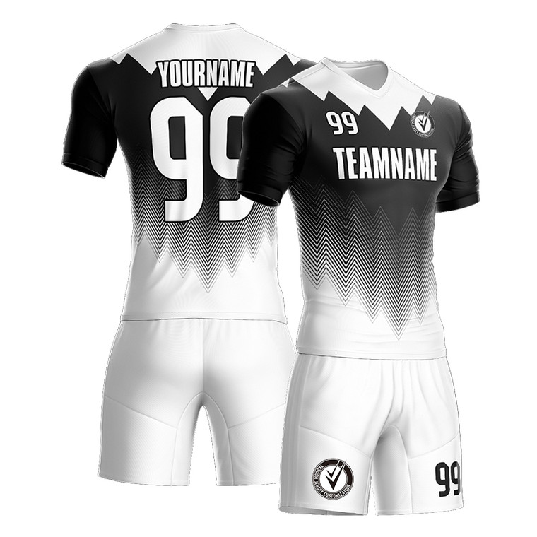 Custom white/black soccer team Goalkeeper uniforms with your team logo , name and number kids&men jerseys and shorts