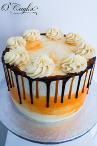 Caramel & Chocolate Drip Cake with Rosettes