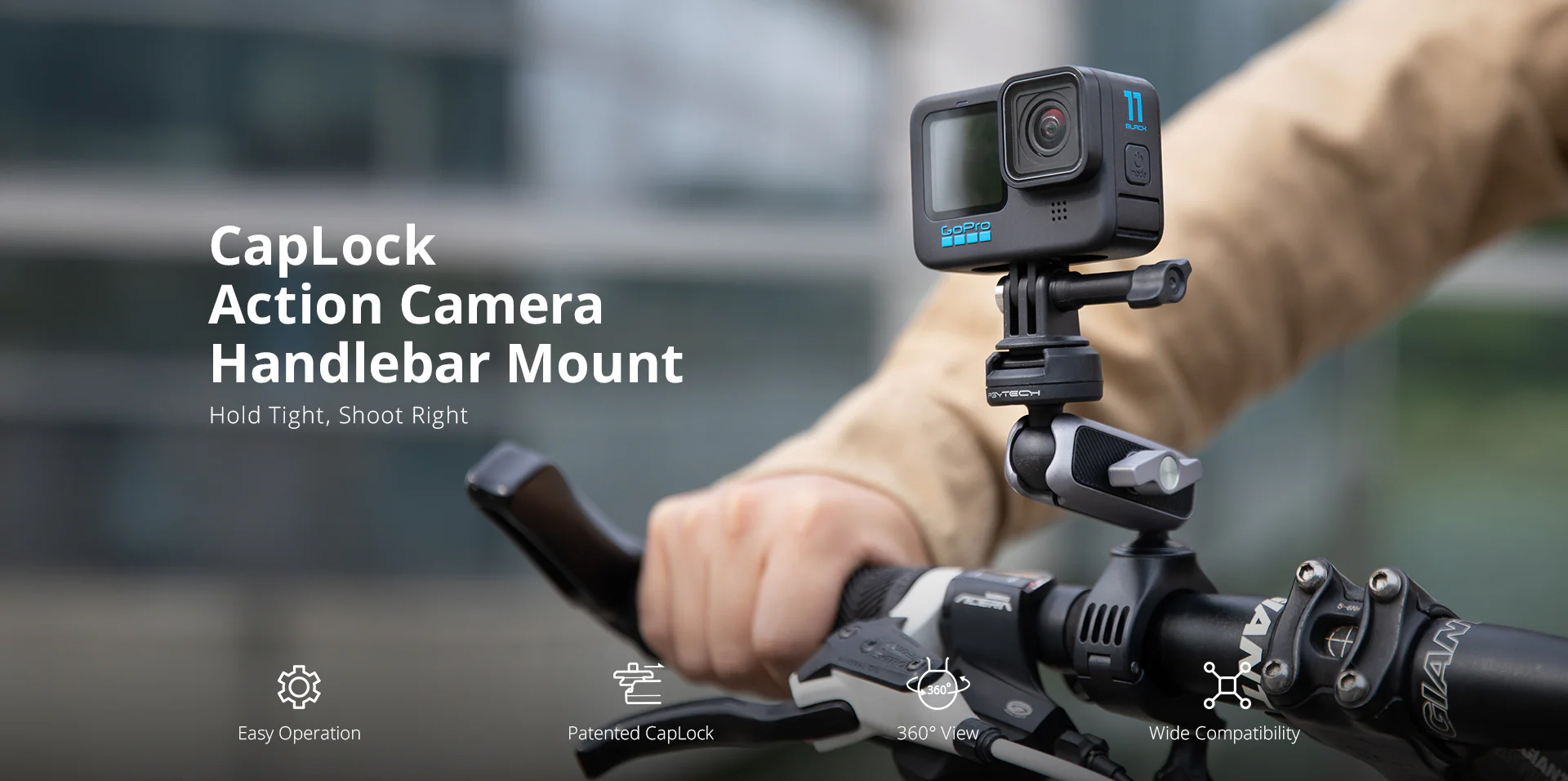 pgytech p-gm-222 caplock action camera handlebar mount - bike handlebar mount