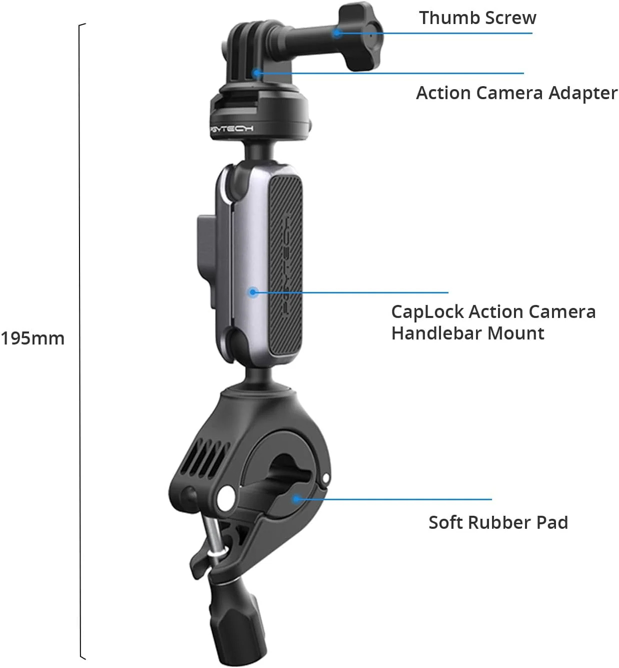 pgytech p-gm-222 caplock action camera handlebar mount - bike handlebar mount