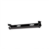 Système de gestion des câbles ofinto noir, vue en biais, ouvert – goulotte noire pour bureau réglable en hauteur Elevate avec ouvertures de passage de câbles visibles et logo ofinto