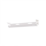 Système de gestion des câbles ofinto blanc, vue en biais, ouvert – goulotte blanche pour bureau réglable en hauteur Elevate avec ouvertures de passage de câbles visibles et logo ofinto