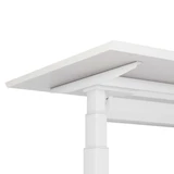Vue de face avec piètement en T blanc et plateau en blanc, avec système de gestion des câbles