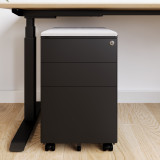 Caisson de bureau ofinto noir, version large coussin gris – caisson mobile à 3 tiroirs avec serrure, sous le bureau réglable en hauteur Elevate