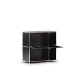 Commode Cubox à abattant en noir, abattant ouvert, vue de trois quarts, photo en studio