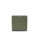 Commode Cubox 2 niveaux, 2 abattants en vert olive, vue de face, photo en studio