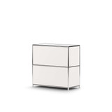 Commode Cubox 2 niveaux, 2 abattants en blanc, vue de trois quarts, photo en studio