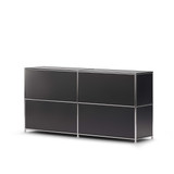 Meuble bas Cubox 2 niveaux, 2 abattants en noir, vue arrière de trois quarts, photo en studio
