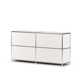 Meuble bas Cubox 2 niveaux, 2 abattants en blanc, vue arrière de trois quarts, photo en studio