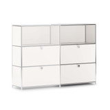 Kit d'extension Cubox 3 niveaux, 2 abattants en blanc accolé à un meuble Cubox existant, vue de trois quarts, photo en studio