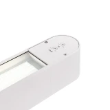 Lampadaire de bureau Lumino Pro en Blanc, tête d'éclairage allumée avec éléments de commande