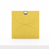 Soft Panel pour meuble Cubox en jaune soleil avec bouton métallique, photo en studio, vue de face, motif de deux arcs opposés